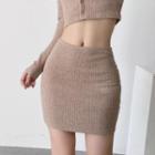 High-waist Ribbed-knit Mini Skirt