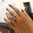 Set Of 5: Embossed Alloy Ring (assorted Designs) Silver - One Size