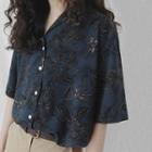 Short-sleeve Floral Print Shirt Navy Blue - One Size