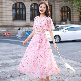 Short-sleeve Floral Lace Trim Dress