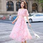 Short-sleeve Floral Lace Trim Dress