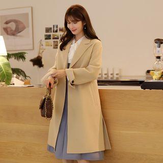 Peaked-lapel Wool Blend Handmade Coat With Sash