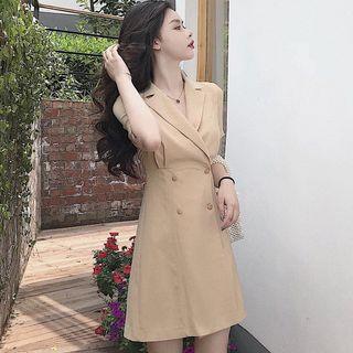 Double Breasted Short-sleeve A-line Dress As Shown In Figure - One Size