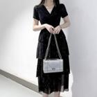 Layered Short-sleeve Midi A-line Dress