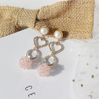 Rhinestone Faux Pearl Heart Dangle Earring As Shown In Figure - One Size