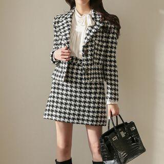 Set: Houndstooth Cropped Blazer + Mini A-line Skirt