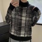 Houndstooth High-neck Knit Top