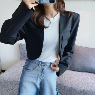 Long-sleeve Cropped Dual-pocket Plain Blazer
