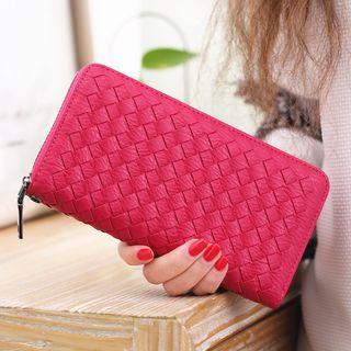 Woven Faux Leather Zip Long Wallet
