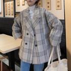 Double Breasted Plaid Coat Almond - One Size