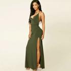 V-neck Slit Maxi Bodycon Dress