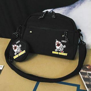 Set: Spaceship Print Canvas Crossbody Bag + Coin Pouch