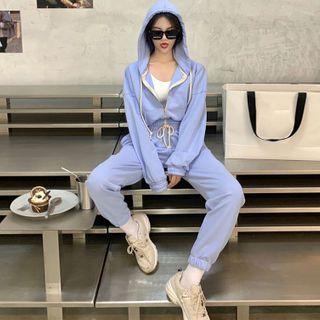 Cropped Loose-fit Hooded Parka / Drawcord Harem Pants
