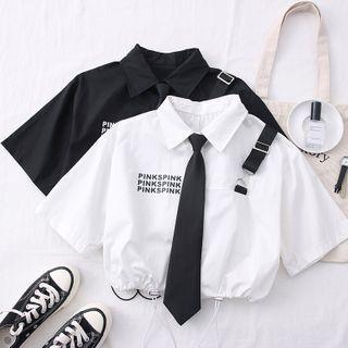 Buckled-accent Drawstring-hem Crop Shirt With Tie
