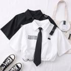 Buckled-accent Drawstring-hem Crop Shirt With Tie