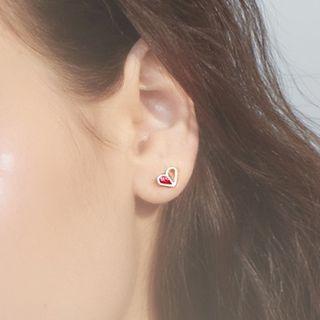 925 Sterling Silver Cutout Heart Ear Stud 1 Pair - As Shown In Figure - One Size