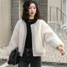 Faux Shearling Paneled Button-up Jacket