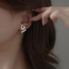 Heart Faux Pearl Fringed Earring With Ear Plug - 1 Pair - Silver - One Size