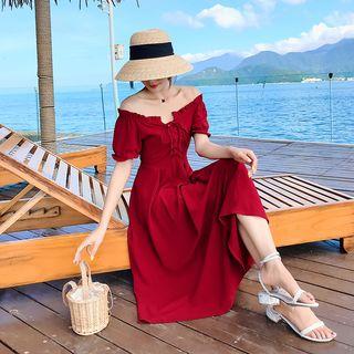 Lace Up Off-shoulder Midi A-line Dress