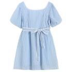 Puff-sleeve Striped Mini Smock Dress