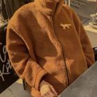 Faux Shearling Stand Collar Zip Jacket