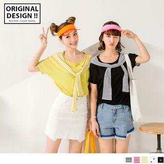 2-fer Striped Shawl X Basic Cotton Tee