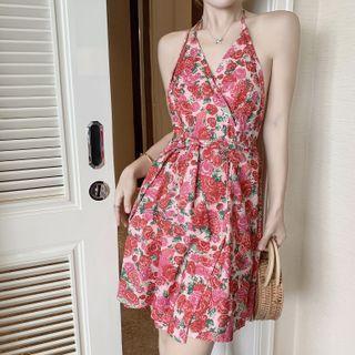 Halter Floral Wrapped Dress