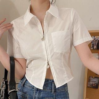Short-sleeve Crop Zip-up Shirt