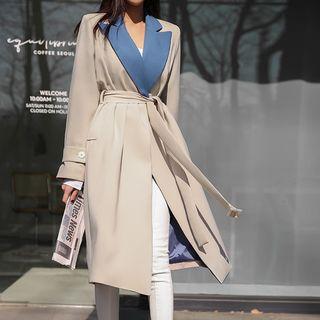 Peaked-lapel Two Tone Coat
