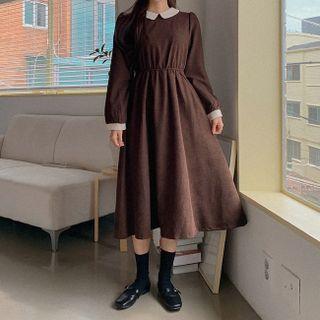 Contrast-trim Button-back A-line Dress