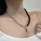 Rectangle Pendant Beaded Necklace 1 Pc - Black & Silver - One Size