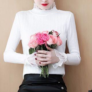 Long-sleeve Glitter Mock-neck Top