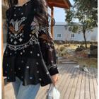 Embroidered A-line Top Black - One Size