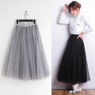 Sheer Pleated Maxi Skirt