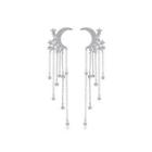 Fashion Simple Moon Tassel Earrings With Cubic Zirconia Silver - One Size