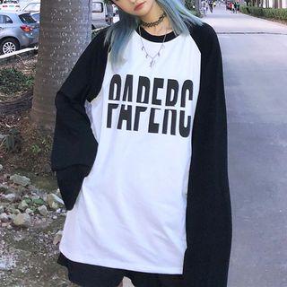 Long-sleeve Letter T-shirt Black - One Size
