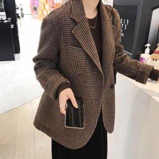 Notch Lapel Plaid Double-breasted Jacket