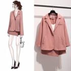 Set: Plain Single-button Blazer + Irregular Hem Skort