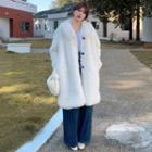 Fleece Button-up Long Coat White - One Size