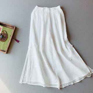 Embroidered Wide-leg Linen Pants
