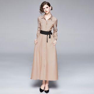 Tie-waist A-line Maxi Shirtdress