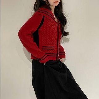 Sailor Collar Striped Trim Cardigan