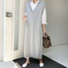 Cap-sleeve Long Knit Dress Gray - One Size