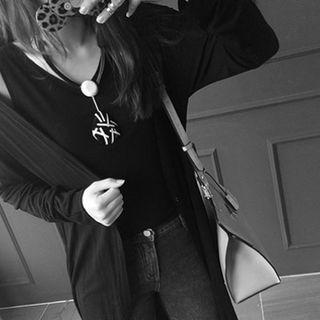 Set: Open-front Long Cardigan + Tank Top
