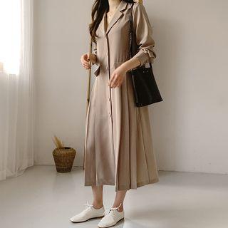 Open-placket Flared Maxi Shirtdress