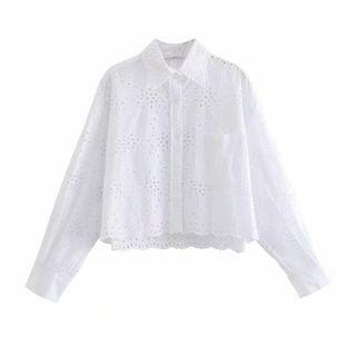 Long-sleeve Perforated Lapel Shirt