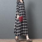 Long-sleeve Plaid Hooded Midi Linen Dress