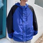 Color Block Raglan Hooded Zip Jacket