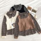 Mock Two-piece Crewneck Floral Long0-sleeve Blouse