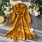 Shirred Tie-waist Midi A-line Dress